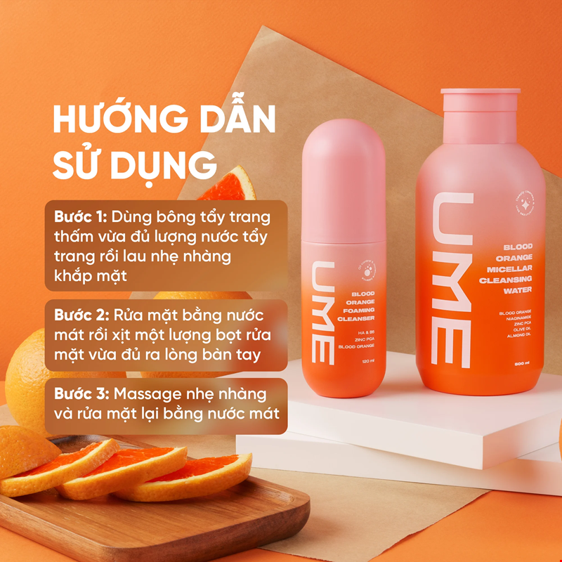Combo bọt rửa mặt & Nước tẩy trang cam đỏ UME
